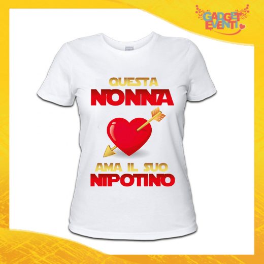 Maglietta Donna Bianca "Questa Nonna Ama il suo Nipote" Idea Regalo Nonna T-Shirt Festa dei Nonni Gadget Eventi