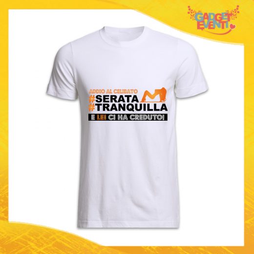 T-Shirt Uomo Bianca Addio al Celibato Maglietta "Serata Tranquilla Team" Gadget Eventi