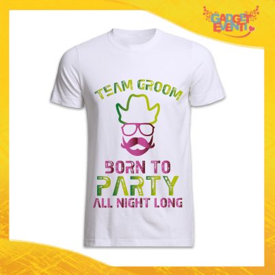 T-Shirt Uomo Bianca Addio al Celibato Maglietta "Born To Be Wild Team" Gadget Eventi
