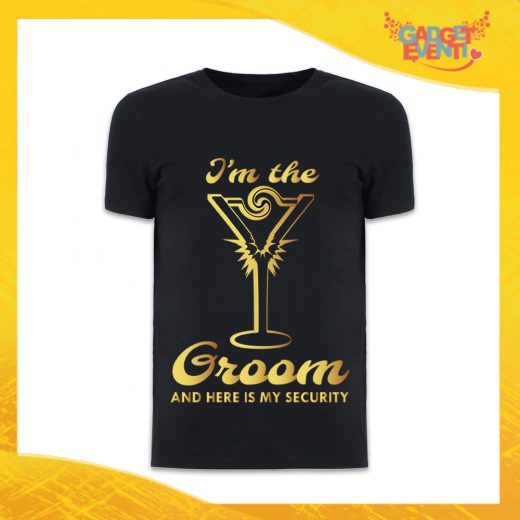 T-Shirt Uomo Nera Addio al Celibato Maglietta "Groom Security Sposo" Gadget Eventi