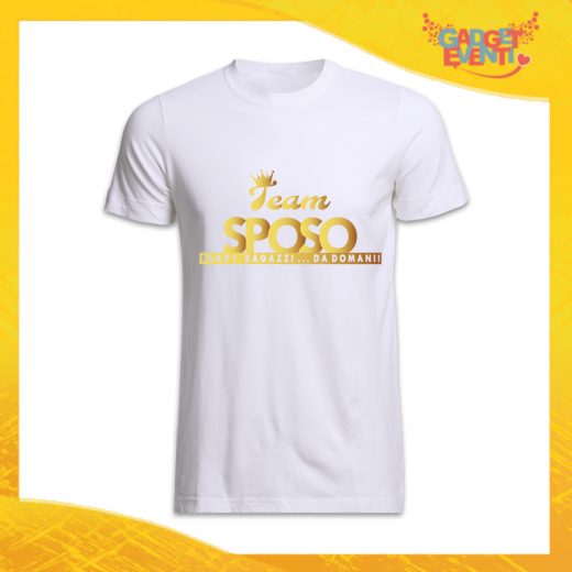 T-Shirt Uomo Bianca Addio al Celibato Maglietta "Team Sposo Corona" Gadget Eventi