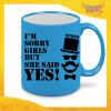 Tazza Fluo Blu Personalizzata "I'm Sorry Girls " Mug Colazione Breakfast Idea Regalo Per Addii al Celibato Gadget Eventi