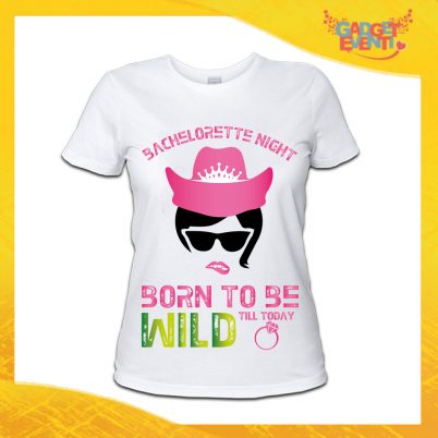 T-Shirt Donna Bianca Addio al Nubilato Maglietta "Born To Be Wild Sposa" Gadget Eventi