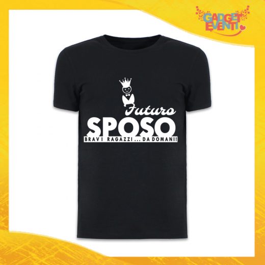 T-Shirt Uomo Nera Addio al Celibato Maglietta "Futuro Sposo Corona" Gadget Eventi