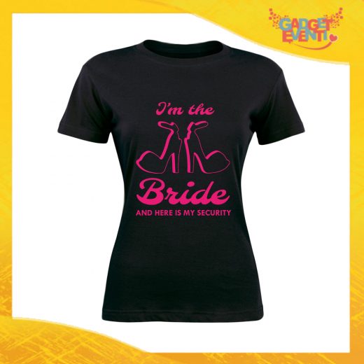 T-Shirt Donna Nera Addio al Nubilato Maglietta "Bride Security Sposa" Gadget Eventi