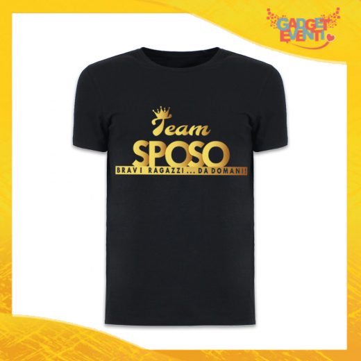 T-Shirt Uomo Nera Addio al Celibato Maglietta "Team Sposo Corona" Gadget Eventi