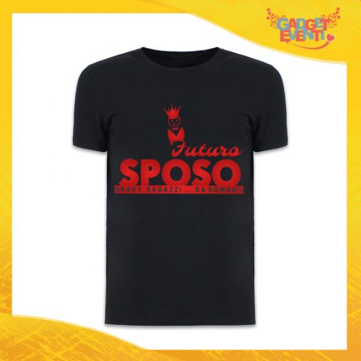 T-Shirt Uomo Nera Addio al Celibato Maglietta "Futuro Sposo Corona" Gadget Eventi