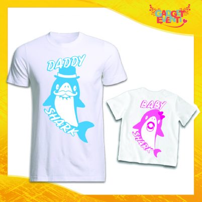 Coppia di T-Shirt "Dad and Baby Shark" Maglietta Padre Figlio Maglia Idea Regalo Festa del Papà Gadget Eventi