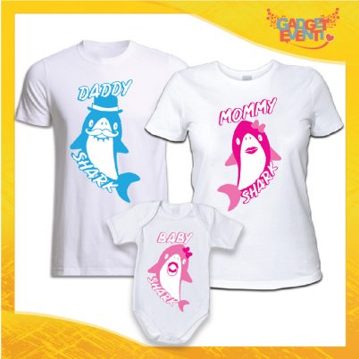 Tris di T-Shirt con Body DADDY MOMMY AND BABY SHARK BIANCO FEMMINUCCIA