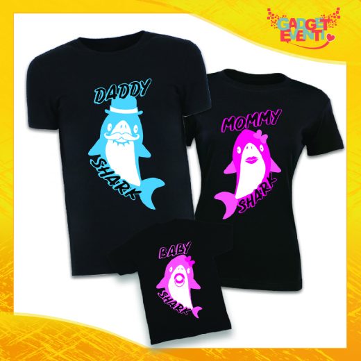 Tris di T-Shirt Dad mommy and Baby Shark nero Femminuccia