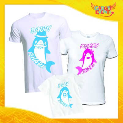 Tris di T-Shirt Dad mommy and Baby Shark bianco Maschietto