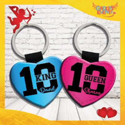coppia Portachiavi Love personalizzabile " King & Queen con nome e numero "