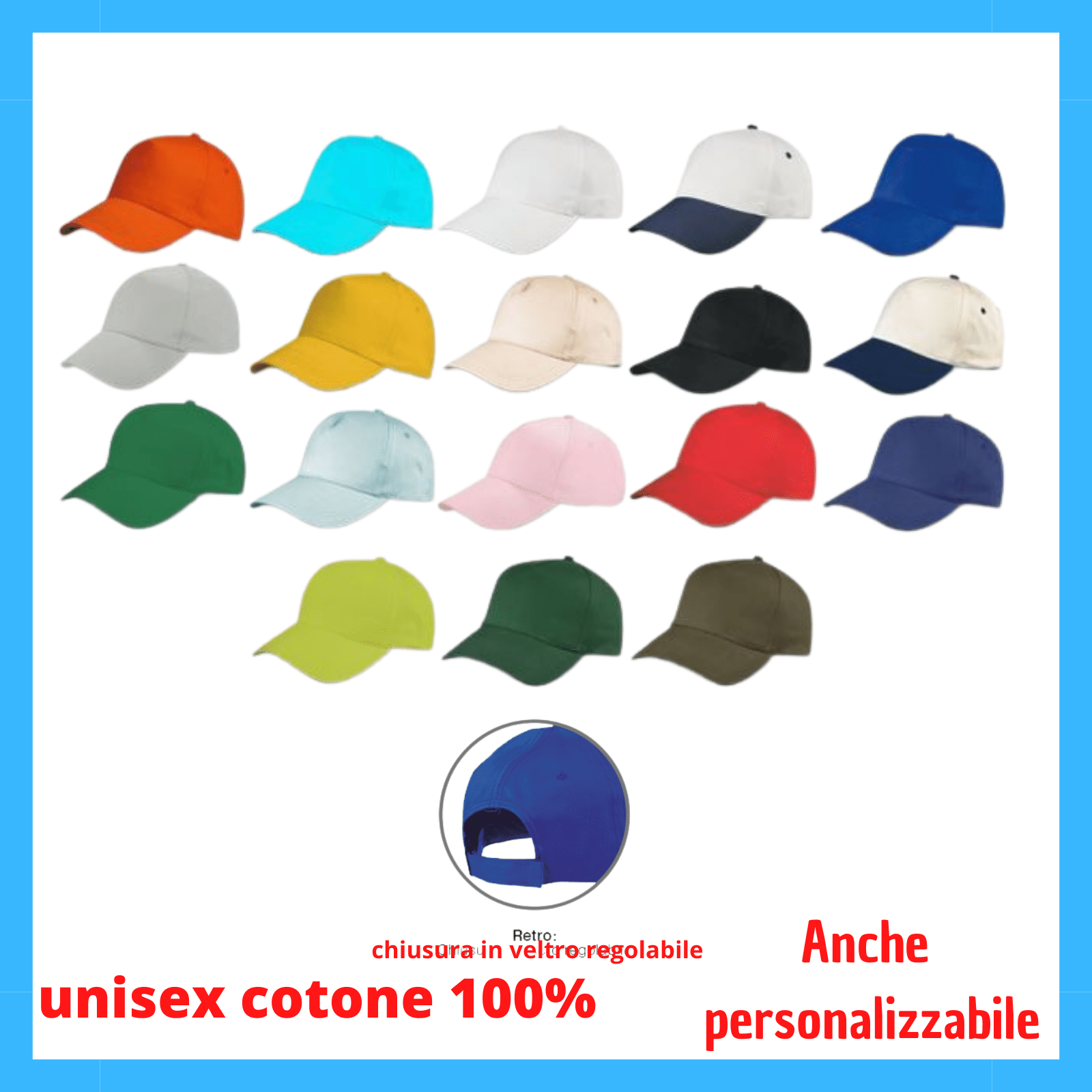 Cappello Uomo Donna Golf con Visiera precurvata Berretto Baseball PERSONALIZZATO Nome Logo colorato in cotone