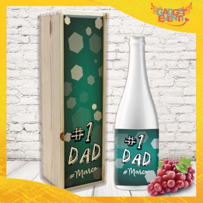 Coppia bottiglia + porta bottiglia personalizzato per festa del papà ” # 1 DAD CON NOME “
