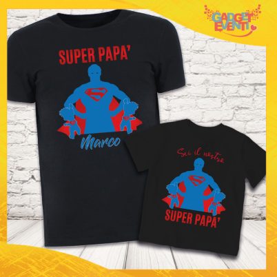 Coppia T-shirt ''#SuperDad Hero'' Nere