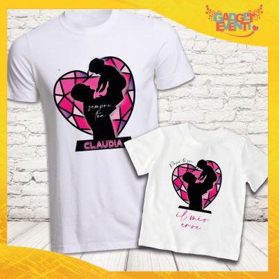 Coppia T-shirt ''Dad Cuore Rosa'' Bianche